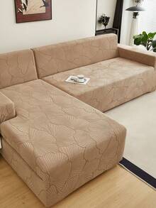 1pc Plush Leaf Pattern Stretch Sofa Cover, Nordic Modern Polyester Dust-Proof Anti-Slip Thickened Sofa Slipcover, Fits 1/2/3/4 Seater Sofa, Suitable For All Seasons - Camel - View 8