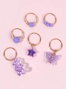 14 Peças Anéis de Cabelo com Urso/Borboleta para Mulheres, Delicados Mini Anéis de Trança de Cabelo com Estrelas/Decoração de Bola Redonda, Anéis de Cabelo Fofos e Doces, Acessórios de Cabelo para Festas Y2K, Viagens, Aniversário - Roxo - Visão 4