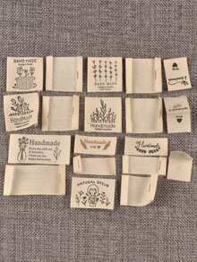 50 pièces étiquettes en tissu à motif floral beige de 2,5 à 5 cm, accessoires de couture faits main DIY pour sacs, chapeaux, écharpes, vêtements, sans dos adhésif - Mélange multicolore - Voir 4