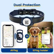 Premium Genuine Leather Waterproof & Stain-Resistant Dog Collar - Features Built-In Slide-In AirTag Slot, Soft Lining, And Laser-Engraved QR Code ID - Suitable For Medium To Large Dogs (Adjustable) - Multicolor - View 10