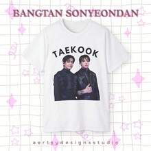 Taekook B TS Army Taehyung And J Ungkook Bias Bangtan Sonyeondan Cute Print K-Pop Unisex Cotton Tee Shirt - 白色 - 查看 1