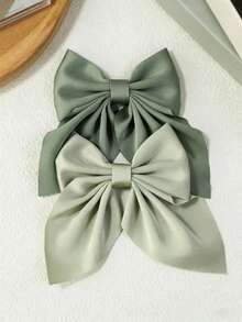 2 chiếc kẹp tóc nhỏ bằng satin màu xanh lá cây thanh lịch đính nơ dành cho nữ, thích hợp sử dụng hàng ngày, là lựa chọn quà tặng lý tưởng. - Nhiều màu - Xem 3