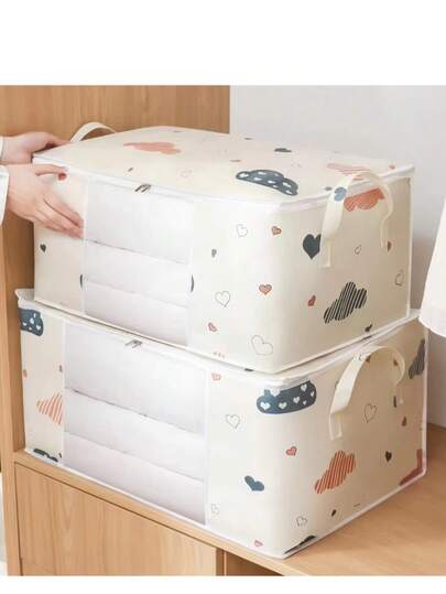 1 Túi đựng quần áo bằng vải không dệt có tay cầm, hình chữ nhật hiện đại, dùng để đựng chăn, hành lý, sắp xếp đồ đạc trong nhà, chống bụi, đa chức năng, dùng cho tủ quần áo, để đồ dưới gầm giường, bền và dễ mang theo.