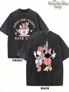 Disney Printed Wash Water T-Shirt,Disney Minnie Daisy Summer Shirt, Disney Best Friend Shirt, Disney Summer Shirt, Disney Girl Travel T-Shirt,High-Quality Pure Cotton T-Shirt,Suitable For All Seasons, Comfortable And Breathable| Exquisite Design | The Best Choice For Giving Gifts - 黑色 - 查看 2