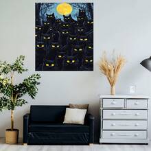 Póster en lienzo de arte de fantasía oscura sin marco 2D plano - El misterioso mirada del grupo de gatos negros iluminados por la luna, una pintura decorativa con tema oscuro, adecuada para espacios emergentes, estudios de arte, escenas de estética gótica y pinturas artísticas impresas - Enmarcado - Ver 5