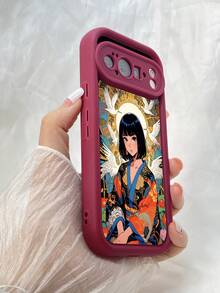 NR12 鶴を持ったアニメ少女,対応するPixel 10 9 8 Pro 9A 8A ケース、対応するiPhone17 16 15 14 13 12 11 Pro Max 7 8 16 15 14 Plus 16e 17e 17 Air ケース、フルカメラ保護ソフト TPU ケース、キャンディカラーエンジェルアイラダーマットシリコン肌に優しいタッチフォンケースカバー（女性＆女の子向け） - バーガンディ - チェックする 2