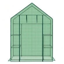 Mini Walk-In Greenhouse With PE Cover, 4-Shelf Indoor Outdoor Plant Gardening Green House For Garden Backyard, 56" X 29" X 77", Green - Default - View 1
