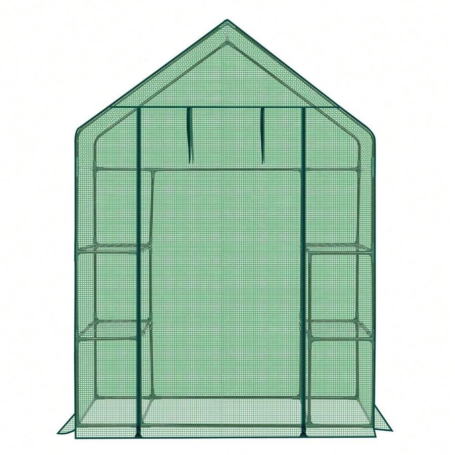 Mini Walk-In Greenhouse With PE Cover, 4-Shelf Indoor Outdoor Plant Gardening Green House For Garden Backyard, 56" X 29" X 77", Green - Default - View 1