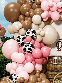 146 pièces de ballons en latex rose, kaki et blanc sable, ensemble d'arche et de guirlande. 12 pouces de ballons en latex à imprimé vache. Convient pour les fêtes d'anniversaire, mariages, enterrements de vie de jeune fille, décoration de thème cowboy - Multicolore - Voir 3