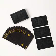 一套黑金箔防水PVC塑料扑克牌，经久耐用，可重复使用，可水洗，奢华镀金扑克牌，配黑色礼盒，适合家庭聚会、派对游戏、魔术表演、收藏。 - 彩色 - 查看 2