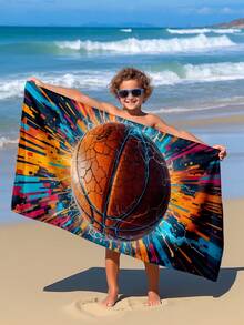 1pc Lightning Basketball Kids Beach Towel, Super Soft Microfiber Extra Large Beach Blanket, Super Absorbent Bath Towel, Suitable For Travel, Swimming Pool, Diving, Surfing, Yoga, Camping, Available In Multiple Sizes, Beach Accessories For Beach, Pool, Travel, Camping, Yoga - Multicolor - View 2