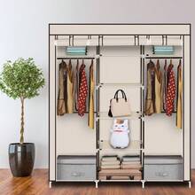 69" Portable Clothes Closet Non-Woven Fabric Wardrobe Double Rod Storage Organizer Beige - 如圖所示 - 查看 12