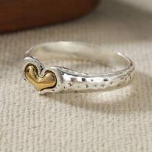 Anillos de pareja de corazón sólido de dos tonos retro, pequeños y versátiles, accesorio ideal para regalo del Día de San Valentín - Dos colores - Ver 5