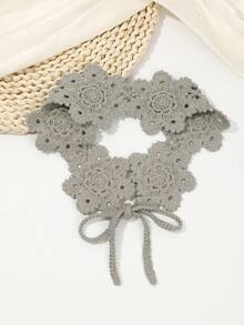 1 pieza Diadema de flores de ganchillo hecha a mano con estilo bohemio, adecuada para uso diario, salidas de primavera, festivales y fiestas - Gris - Ver 2