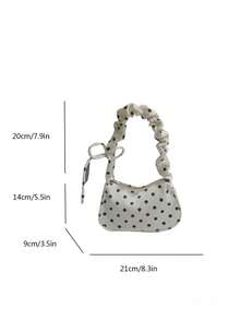 1pc Fashionable Pleated Drawstring Design Versatile Minimalist Chic Polka Dot Element Shoulder Bag - Multicolor - View 10