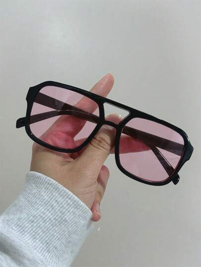 1 Pair Women's Purple Plastic PC Frame Aviator Fashion Glasses, Fashionable Decorative Glasses, Suitable For Daily Wear