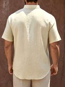 Men's Summer Vacation Linen Blend Button-Up Shirt - Apricot - View 3