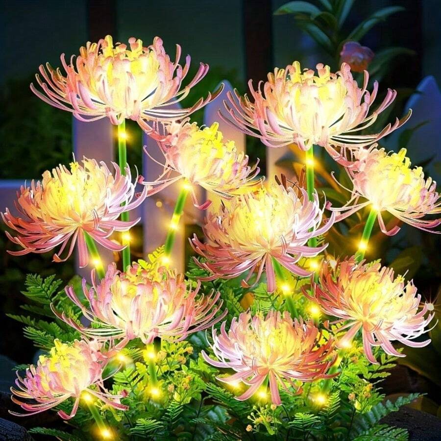 3个太阳能波斯菊灯，红/黄/粉三色可选，户外波斯菊灯，太阳能花园装饰灯，派对氛围灯，适用于庭院、花园、草坪、小径景观照明