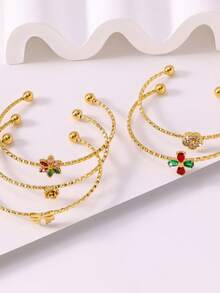 Nuovo bracciale a forma di quadrifoglio in stile cinese con strass, bracciale di lusso placcato laser a forma di osso di serpente, accessorio versatile di alta gamma, regalo pensato per gli amici - Dorato - Visualizzare 3