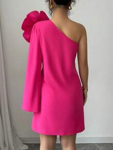 Elegante vestido rojo con diseño floral 3D para fiestas navideñas, citas y cenas de mujeres - Rojo - Ver 2