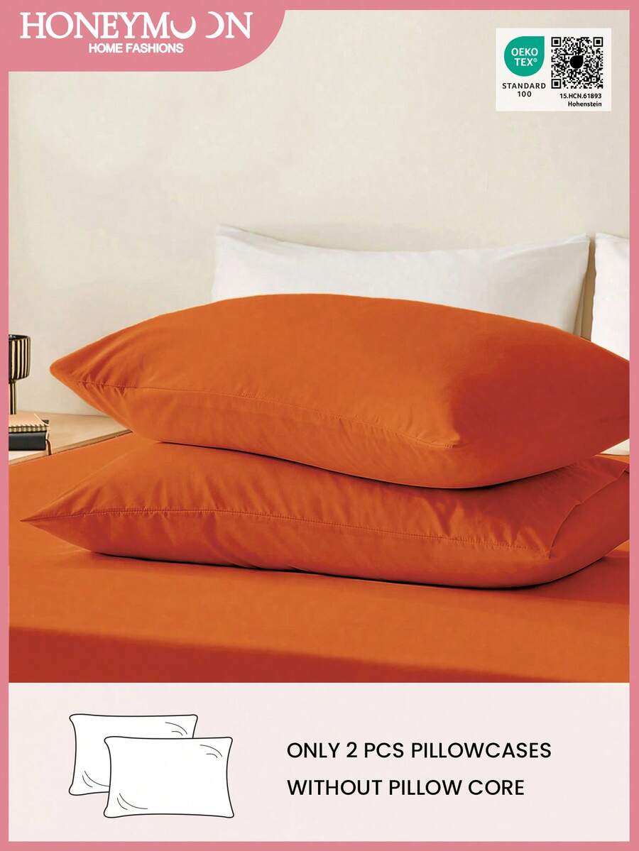 HONEY MOON 2pcs Soft & Smooth Solid Color Pillowcase, Breathable, Envelope Closure, Wrinkle Resistant, No Filling - Fits T/F/Q/K Size Home & Dorm, OEKO-TEX Certified, Orange - Emma Orange - View 1
