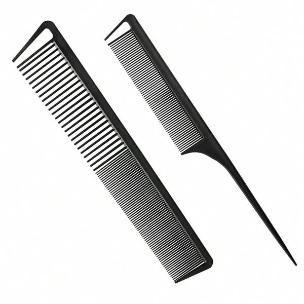 2 Pack Professional Black Teasing Comb With Fine & Wide Tooth And Rat Tail Comb, Hair Styling Comb For All Hair Types, Salon Detangling Tool Set