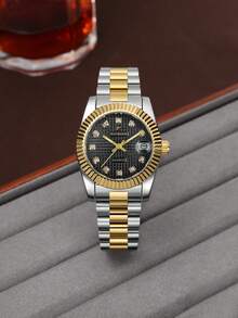 女士商务石英腕表，不锈钢双色表带，锯齿表圈镶嵌闪亮水晶刻度，尽显奢华优雅，是馈赠亲朋好友的理想之选。 - 彩色 - 查看 9