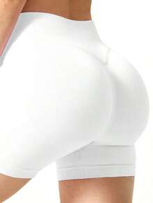 Women's Seamless Butt Lifting Sports Shorts, Suitable Gym Workout, Cycling, Running, Black Tight Pants, Summer - 白色 - 查看 6