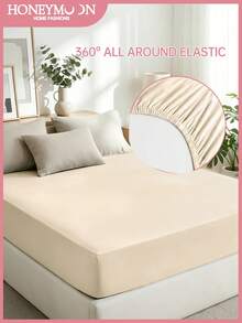 Ga trải giường trơn HONEYMOON 1 chiếc, chất liệu 100% polyester, nhẹ như mây, phù hợp với nệm có độ sâu 9-12 inch, mềm mại và thoáng khí, không co rút - Kích thước T F Q K cho gia đình và ký túc xá, đạt chứng nhận Oeko-Tex, món quà tuyệt vời cho mẹ, màu kaki nhạt. - Kaki nhạt - Xem 2