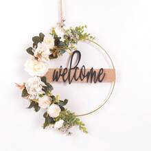 1pc Artificial Floral Wreath With Welcome Sign, Vine Leaf & Dahlia Flowers Decoration For Front Door, All Season Gifts Birthday Graduation - Multicolor - View 55