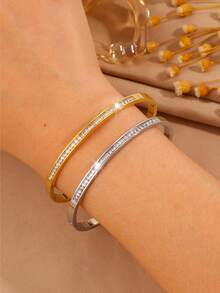 Vòng tay hở bằng thép không gỉ chống thấm nước, không gây dị ứng, có thể đeo chồng lên nhau. - Vàng - Xem 4