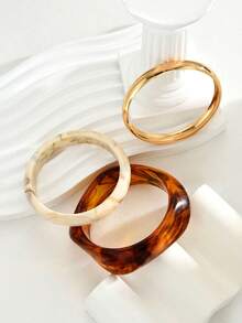 Set de 3/4/7 piezas de pulseras de resina vintage elegantes y minimalistas, adecuadas para uso diario de mujeres, combinables para citas, cumpleaños, fiestas, regalos - Multicolor - Ver 3