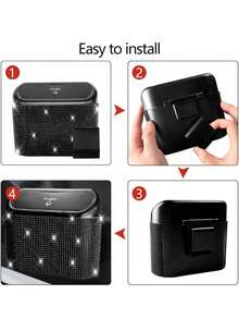 3pcs/2pcs/1pc Set A With Lid Rhinestone Car Trash Can, Leak-Proof Press-Type Trash Can & Car Door Clip, Leak-Proof Car Trash Can With 30 Included Trash Bags, Glossy Car Interior Storage Decorative Accessory - Style a - View 11