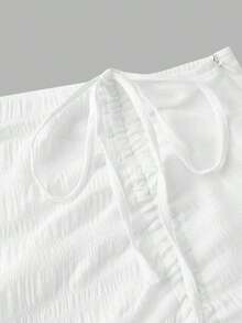 MOD Falda marrón para mujer con dobladillo alto-bajo, con cordón, volantes por capas, falda para fiesta, falda bohemia, falda para el almuerzo - Blanco 2 - Ver 9