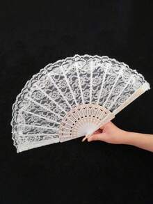 1pc Women's Lace Folding Fan, Suitable For Party Outfits, Halloween, Valentine's Day Wear - Multicolor - View 1