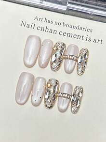 10 móng tay giả thủ công hình oval và vuông, móng acrylic dán, độ dài vừa phải, màu hồng nhạt, kiểu mắt mèo nổi bật, đính kim sa, chấm bi, bột nhũ, đá nhỏ, kim cương giả, kiểu móng mùa xuân cá tính, thanh lịch, đơn giản, móng dán mùa hè, thích hợp cho tiệc tùng, hàng ngày và hẹn hò, đi biển, nghỉ dưỡng nhiệt đới, tự làm móng nghệ thuật, thích hợp làm quà tặng cho phụ nữ và bé gái. - Hồng - Xem 7