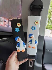 Crooked Duck Cute Cartoon Car Seat Belt Shoulder Cover, Soft And Skin Friendly Ice Silk Material Shoulder Cover, Anti Pinch Neck Seat Belt Cushion Cover, Car Seat Belt Decoration, Hook And Loop Design, Easy To Install, Is The Best Choice For Daily Car Travel And Gift Giving. - Tilted Duck Ice Silk Shoulder Pads - View 3
