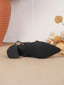 Giày mules cao gót mũi nhọn chấm bi dành cho nữ, sandal hở gót kiểu hộp đêm thắt nơ, sandal ngoài trời thoải mái, thanh lịch, đa năng cho tiệc tùng và đám cưới. - màu đen - Xem 7