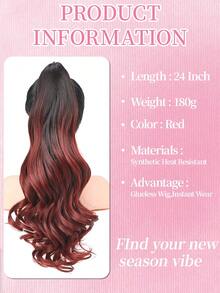 WIGGAGA 24" SS Series Inspired: Women's Vacation Outfit, Valentine's Day Summer Style, Clip-In Synthetic Fiber Long Curly Ponytail Hair Extension, Claw Clip Ponytail Hairpiece, Realistic Hair Bun, Suitable For Women (Ombre Red) - Red Ombre - View 4