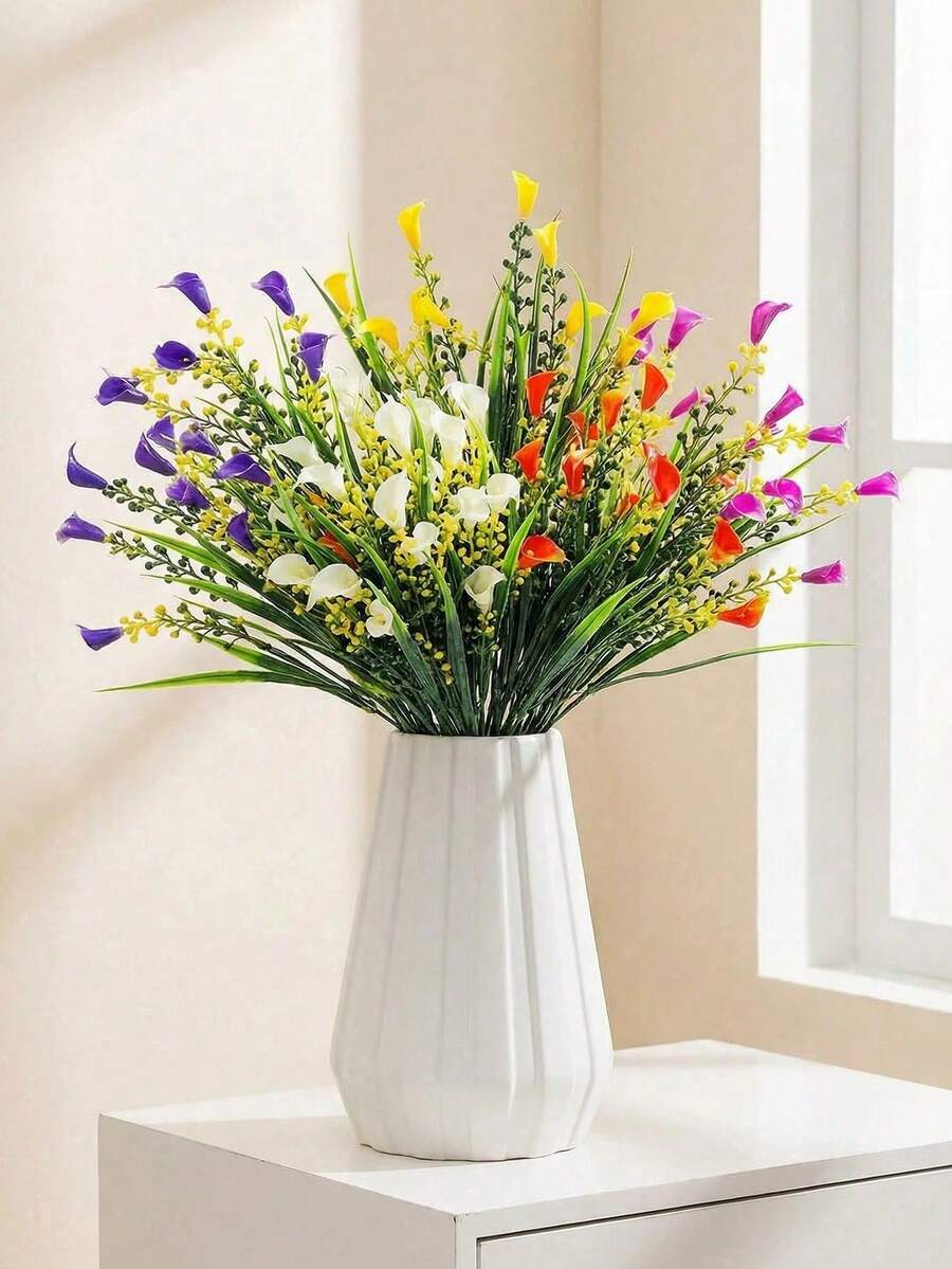 5支彩色仿真花卉植物,包括马蹄莲,仿真马蹄莲花,适合家居装饰、厨房、餐桌、客厅、卧室、餐桌摆饰、订婚、婚礼、新娘手捧花、派对布置、情人节、母亲节、感恩节、新年装饰、生日礼物、户外花卉装饰。 - 彩色 - 查看 1