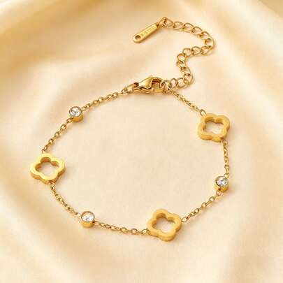 1pc Stainless Steel Floral Design Fashion Bracelet For Women, Waterproof And Fade-Resistant, Suitable For Daily Wear