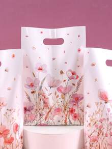 10/20/50pcs Pink Wildflower Gift Bags, Watercolor Floral Countryside Design Party Favor Bags With Handles, Birthday Decor, Holiday Candy Bags, Wedding Bride Party, Gift Packaging Supplies, Retail Shopping Bags And Small Business Supplies, Gift Wrap Bags, Spring Summer Theme Party Supplies - Pink and Purple Wildflowers - View 12