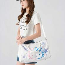 SANRIO Túi xách du lịch thể dục dung tích lớn thời trang mới nhất [Túi thể dục du lịch] Túi tote in hình Katie, Túi du lịch màu trắng, Túi tập yoga ngắn ngày bằng chất liệu PU mới, Túi đeo vai kiểu hoạt hình ngôi sao màu hồng và xanh dương dễ thương, Túi xách đa chức năng với khóa kéo đôi, Ngăn chính + Dây đeo điều chỉnh được, Đế đinh tán kim loại, Quà tặng Ngày của Mẹ/Ngày Valentine/Sinh nhật/Quà tặng thời trang thường ngày - Nhiều màu - Xem 4