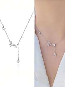 1 chiếc dây chuyền mặt dây hình bướm đính đá lấp lánh bằng bạc Sterling S925, thiết kế thanh lịch lấy cảm hứng từ thiên nhiên, phù hợp cho các bữa tiệc và trang phục hàng ngày của bé gái, quà tặng tốt nghiệp/sinh nhật. - Bươm bướm - Xem 11