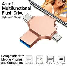 Ổ USB Flash Drive 4 trong 1 2TB, Thẻ nhớ, Thiết bị lưu trữ ngoài, Tương thích với điện thoại thông minh/iPod/máy tính/IOS & Android/PC - Xem 2