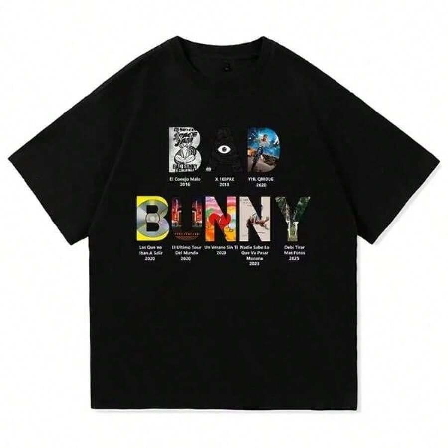 2025 Summer Bad Rabbit T-Shirt Is A Stylish Graphic Print T-Shirt Suitable For Both Men And Women.It Is A Streetwear T-Shirt, T Shirt, Men's T Shirt, Tops, Father's Day. - 黑色 - 查看 1