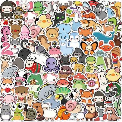 100 miếng dán Kawaii, miếng dán hình động vật hoạt hình, miếng dán hình động vật vẽ màu nước, miếng dán sở thú, miếng dán thẩm mỹ, miếng dán văn phòng phẩm, miếng dán vinyl chống thấm nước dùng cho bình nước, máy tính, laptop, điện thoại, hành lý, sổ tay, tủ lạnh.