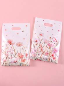 10/20/50pcs Pink Wildflower Gift Bags, Watercolor Floral Countryside Design Party Favor Bags With Handles, Birthday Decor, Holiday Candy Bags, Wedding Bride Party, Gift Packaging Supplies, Retail Shopping Bags And Small Business Supplies, Gift Wrap Bags, Spring Summer Theme Party Supplies - Pink and Purple Wildflowers - View 10