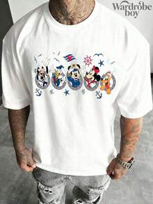 Disney Printed T-Shirt,Men's Disney Mickey Cruise Travel Men's T-Shirt, Unisex,High-Quality Pure Cotton T-Shirt,Suitable For All Seasons, Comfortable And Breathable| Exquisite Design | The Best Choice For Giving Gifts - 白色 - 查看 3