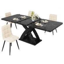 Mesa de comedor extensible, mesa de comedor, mesa de cocina, mesa de balcón, mesa de comedor de madera, mesa de comedor extensible, 120–160 cm, capacidad para hasta 6 personas, color negro. - Negro - Ver 2